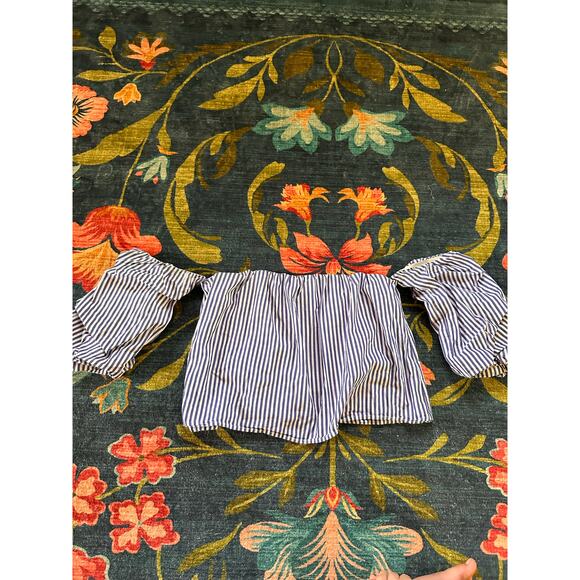 Bardot White and Blue Striped Off The Shoulder Shirt Size 6 / Small - Picture 2 of 7